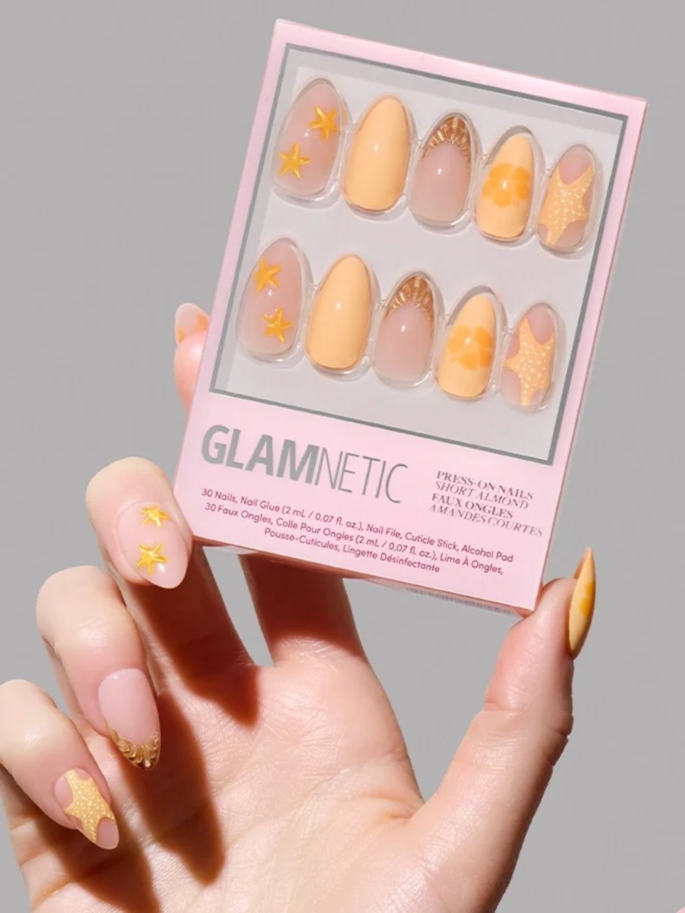 Glamnetic sunny shores | Yellow Star & Floral Press-On Nails